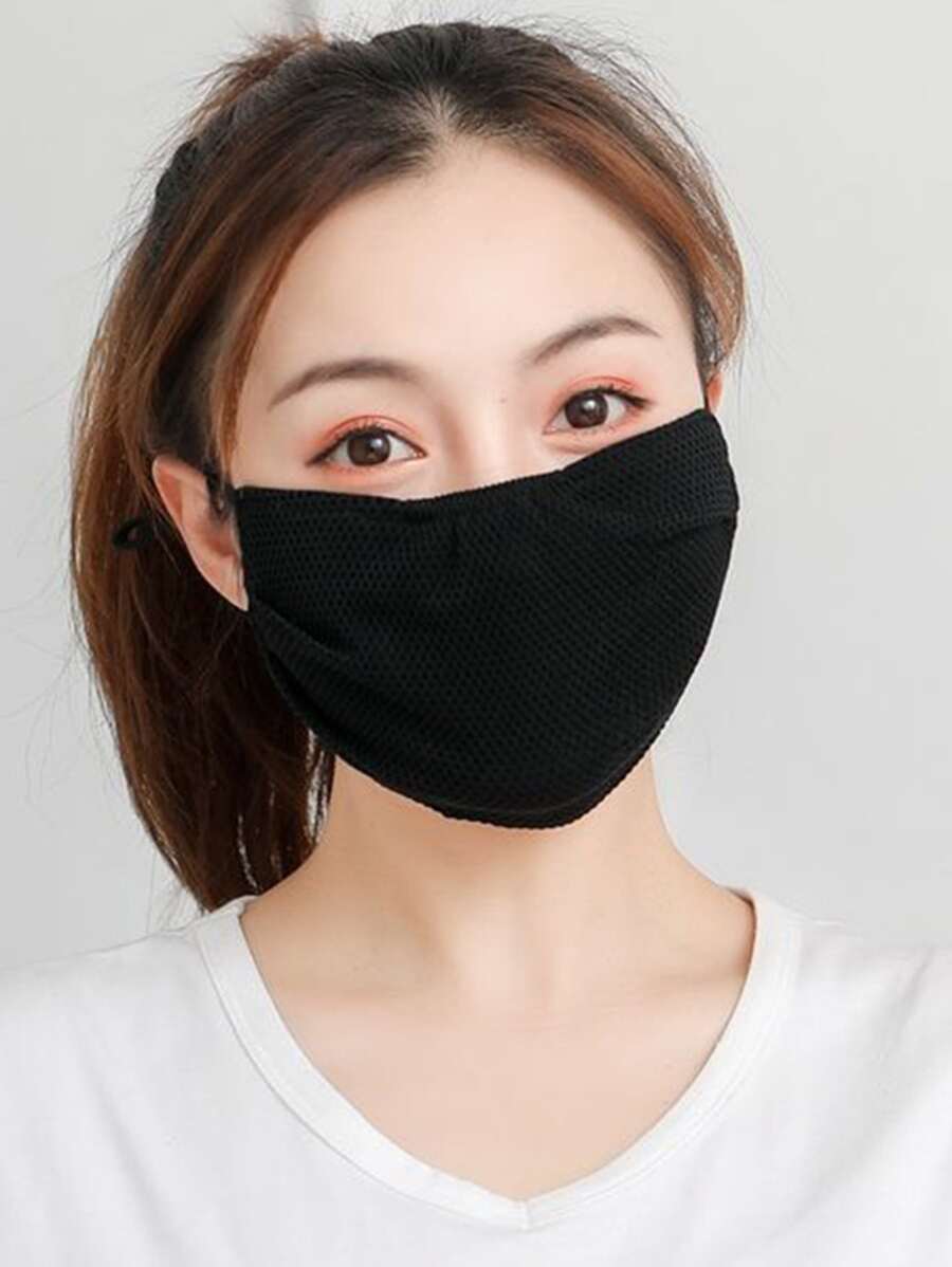 Black Color Plain Breathable Face Mask - Black - View 1