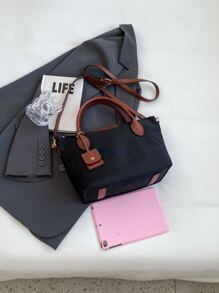 Minimalist Style Color Block Fashionable Handbag - Black - View 8