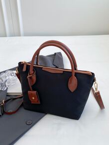 Minimalist Style Color Block Fashionable Handbag - Black - View 6