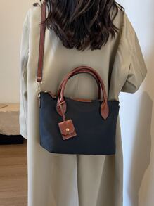 Minimalist Style Color Block Fashionable Handbag - Black - View 3