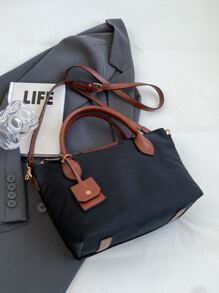 Minimalist Style Color Block Fashionable Handbag - Black - View 7