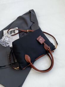 Minimalist Style Color Block Fashionable Handbag - Black - View 10