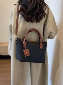 Minimalist Style Color Block Fashionable Handbag - Black - View 4