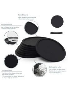 6pcs Black Silicone Cup Coasters With 1pc Plastic Holder - Black - View 6