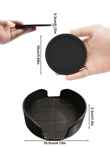 6pcs Black Silicone Cup Coasters With 1pc Plastic Holder - Black - View 4