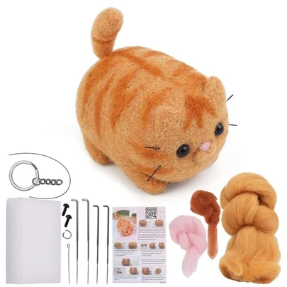 1 Set Kit de material de lana con instrucciones de gato de café Poke Poke Fun