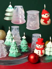 1pc Christmas Tree Snowman Silicone Mold For Candle And Plaster Crafting Desk Decoration - White - View 5