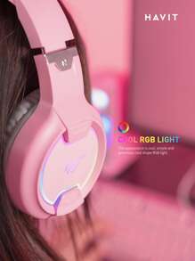 HAVIT H2233D 粉色貓耳有線 RGB 遊戲耳機帶麥克風和 50 毫米大口徑揚聲器 - 粉色 - 查看 2