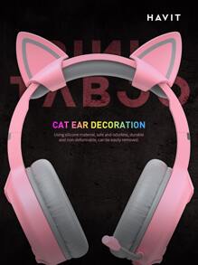 HAVIT H2233D 粉色貓耳有線 RGB 遊戲耳機帶麥克風和 50 毫米大口徑揚聲器 - 粉色 - 查看 4