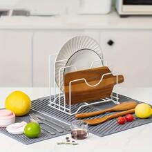 1入組矽膠條紋圖案排水地墊杯子杯墊水槽地墊,絕熱,防滑墊適用於家庭廚房,餐具桌子 - 灰色 - 查看 3