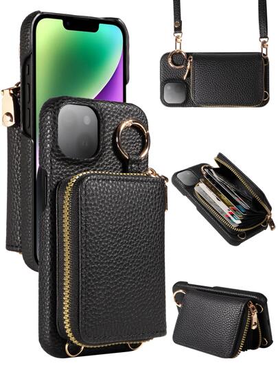 1pc Multifunctional Zipper Accordion Card Holder Wallet Case Compatible With Apple 17 Pro Max/17 Pro/17/Air/16 Pro Max/16/15/14/13,G A16