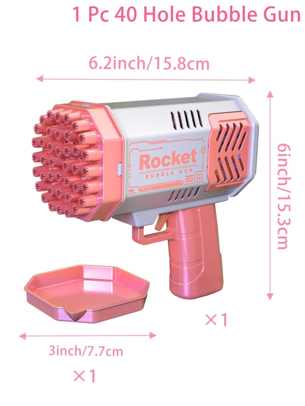 40hole Plastic Pink Automatic Handheld Bubble Gun, Batteries 4 1.5V AA