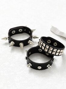 3pcs Personality Simple Punk Dark Rock Style Men's Pu Leather Bracelet, Couple Bracelet, Student Bracelet