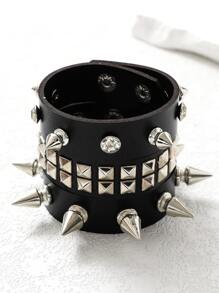 3pcs Personality Simple Punk Dark Rock Style Men's Pu Leather Bracelet, Couple Bracelet, Student Bracelet