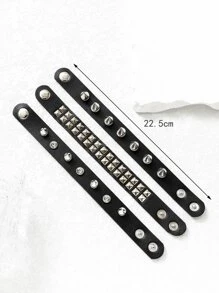 3pcs Personality Simple Punk Dark Rock Style Men's Pu Leather Bracelet, Couple Bracelet, Student Bracelet