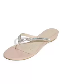 Women's Thong Sandal Fashion Rhinestones Design Slides Sandals - Apricot - View 4