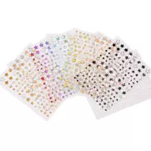 9 张星形指甲贴纸全息美甲贴纸。金色和银色星星指甲贴纸激光五角星圣诞节自粘指甲贴花（9 种颜色）