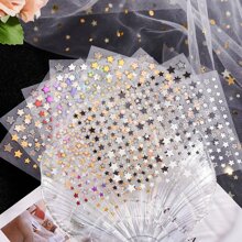 9 张星形指甲贴纸全息美甲贴纸。金色和银色星星指甲贴纸激光五角星圣诞节自粘指甲贴花（9 种颜色）