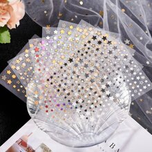 9 张星形指甲贴纸全息美甲贴纸。金色和银色星星指甲贴纸激光五角星圣诞节自粘指甲贴花（9 种颜色）