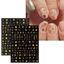 9 张星形指甲贴纸全息美甲贴纸。金色和银色星星指甲贴纸激光五角星圣诞节自粘指甲贴花（9 种颜色）