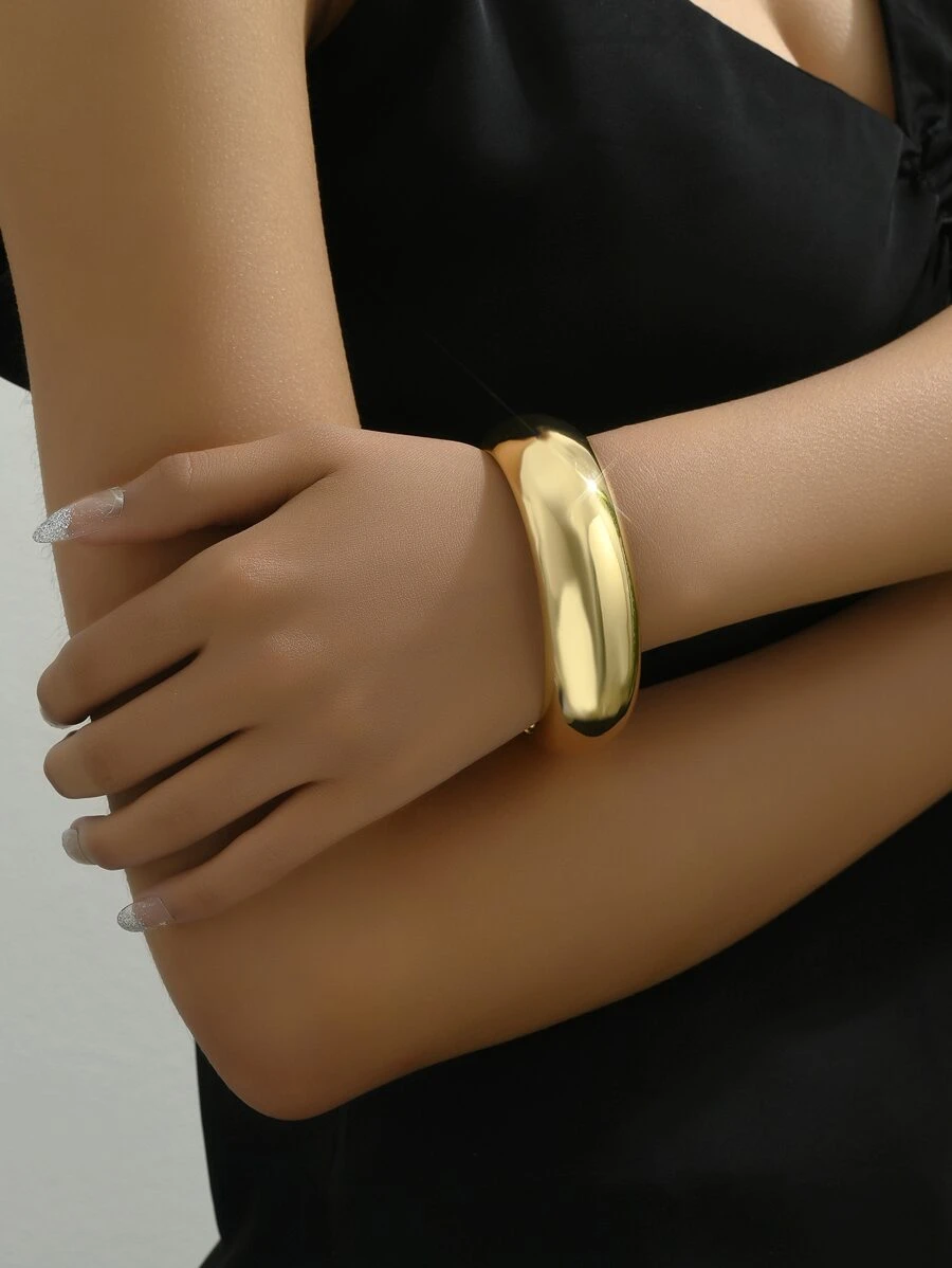 1入金色極簡誇張高光彩手環,適用於夏季約會、派對和華麗裝扮的場合,完美送給朋友的禮物 - 金黃色 - 查看 1