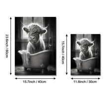 1入組無框黃牛奶牛A沐浴在浴缸帆布印刷掛畫繪畫家庭裝飾適用於客廳臥室浴室裝飾用品