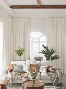 1pc Solid Color Velvet Curtain For Living Room Bedroom, Winter - White - View 7