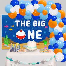 kreatwow 1 pieza pesca 1er Decoraciones de cumpleaños para Chicos , uno Decoraciones de cumpleaños , azul blanco pesca Fondo paño - Multicolor - Ver 3