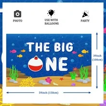 kreatwow 1 pieza pesca 1er Decoraciones de cumpleaños para Chicos , uno Decoraciones de cumpleaños , azul blanco pesca Fondo paño - Multicolor - Ver 5