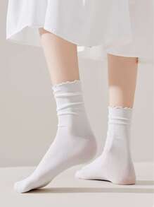 1 Paar Damen Ganzjahres Mittelhöhe Socken Weiße Flausch Socken Sport Süße Lolita Bequeme Dünne Socken, Herbst