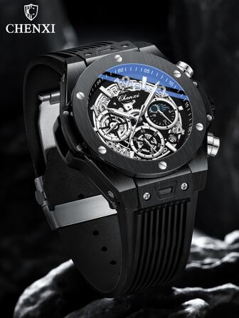  Chenxi Quartz Chronograph Moon Phase Dial Men's Wristwatch