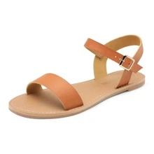 Women's Cute Open Toes One Band Ankle Strap Flexible Summer Flat Sandals - 咖啡棕 - 查看 4