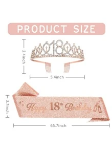 2pcs/Set 18th Birthday Sash And Tiara, Happy 18th Birthday Crown And Sash For Girls Gift, 18th Birthday Crown For Party Supplies (Rose Gold) - Rose Gold - View 4