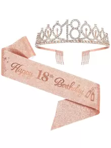 2pcs/Set 18th Birthday Sash And Tiara, Happy 18th Birthday Crown And Sash For Girls Gift, 18th Birthday Crown For Party Supplies (Rose Gold) - Rose Gold - View 2