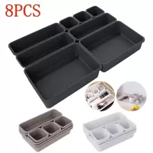 8pcs/set Plastic Drawer Organizer Divider Storage Boxes For Home Organization And Makeup Storage, Desk Organization - Black - View 1