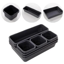 8pcs/set Plastic Drawer Organizer Divider Storage Boxes For Home Organization And Makeup Storage, Desk Organization - Black - View 2