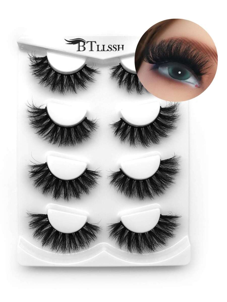 4 对/包 浓密卷曲蓬松假睫毛 貂皮睫毛 猫眼造型 纤长 18 毫米 8D 浓密假睫毛条 狐狸眼提升造型延长 全睫毛条 拉长和丰盈眼角 适合美妆 - 黑色 - 查看 1