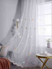 1 pieza Cortina con patrón de nube transparente - Multicolor - Ver 1