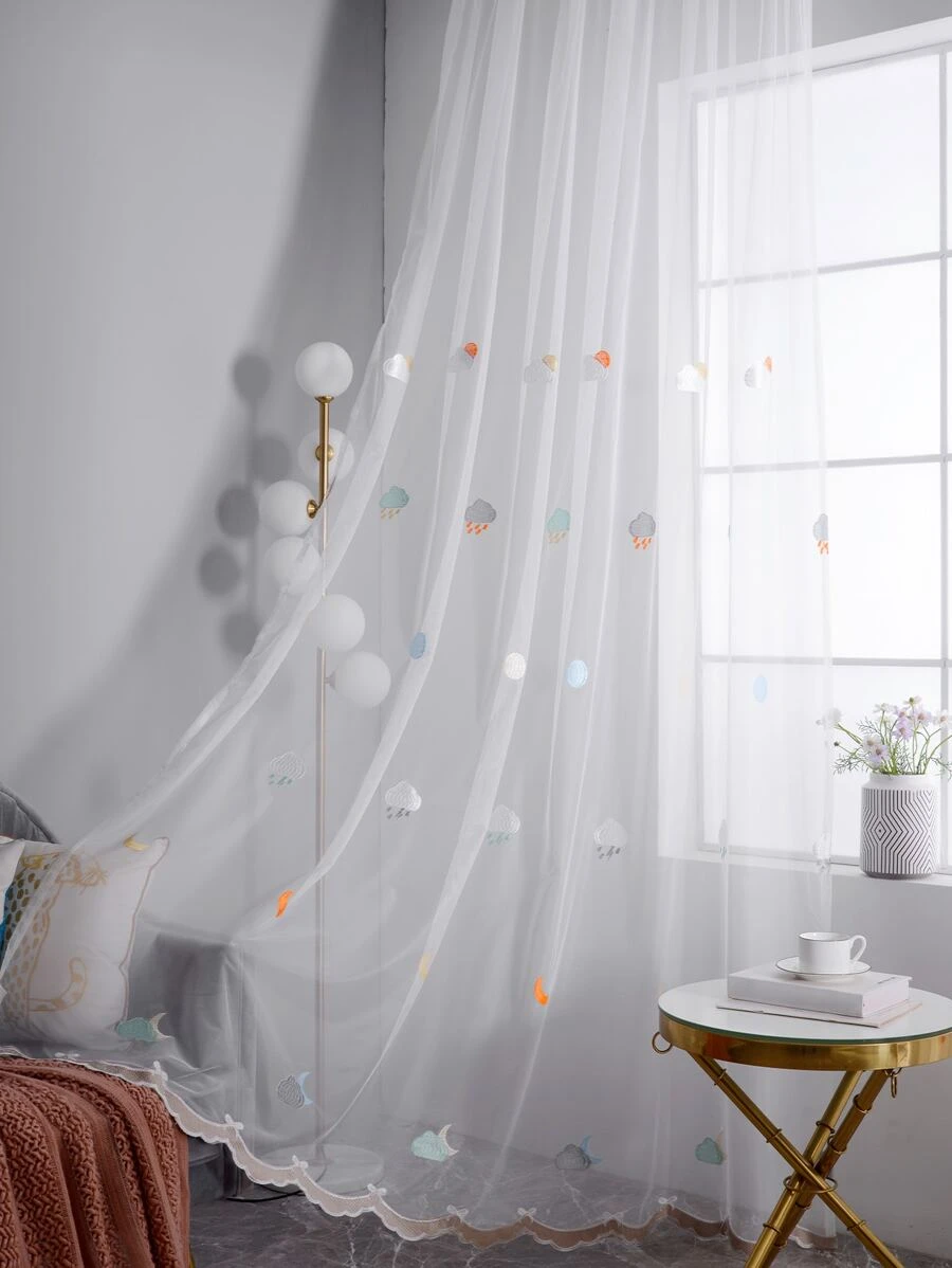 1 pieza Cortina con patrón de nube transparente - Multicolor - Ver 1