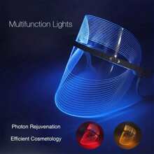 三色LED美妝口罩去除粉刺提亮膚色顏色美容儀家用的面部皮膚美妝套藍光面部嫩膚樂器 - 無色 - 查看 1