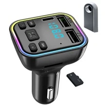 3 trong 1 Không dây Đầy màu sắc Ánh sáng khí quyển Không dây Bộ thu âm thanh rảnh tay trên ô tô - màu đen - Xem 2