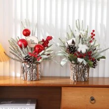 Artificial Mini Tree Potted Plant, Christmas Decor For Tabletop, Suitable For Winter Decor, Yard Decor, Desk Decor, Christmas Decoration,Christmas - White - View 3