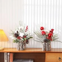 Artificial Mini Tree Potted Plant, Christmas Decor For Tabletop, Suitable For Winter Decor, Yard Decor, Desk Decor, Christmas Decoration,Christmas - White - View 6