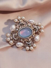 1pc Vintage Rhinestone Hollow Out Brooch With Faux Pearl Detail Accessory Pin For Party Or Festival Gift