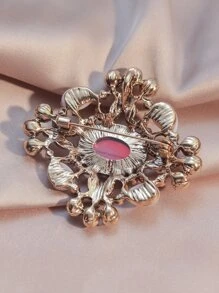 1pc Vintage Rhinestone Hollow Out Brooch With Faux Pearl Detail Accessory Pin For Party Or Festival Gift