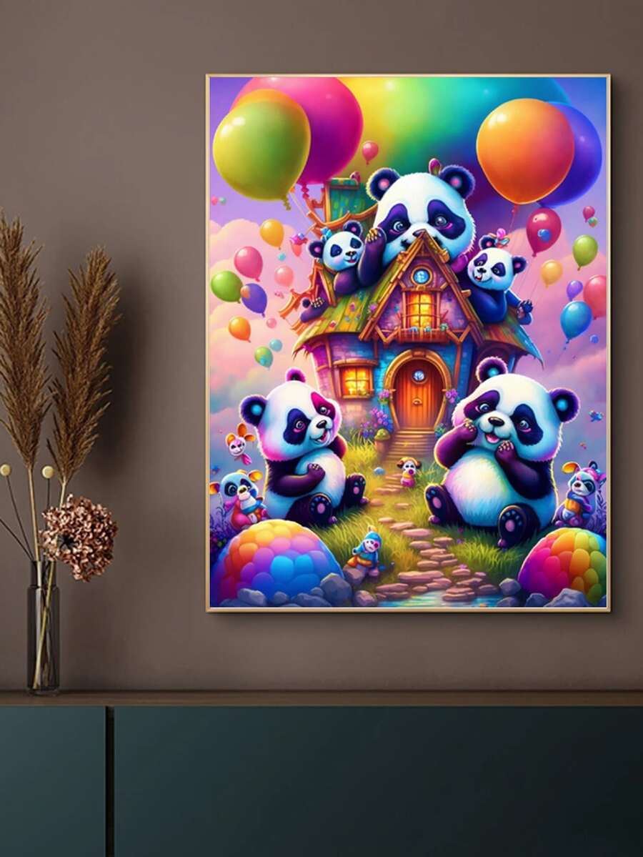 Panda 5d Diamond Painting Mosaic Rhinestone Stickers Modern Art Embroidery Full Round Mosaic Diamond Painting Wall Art Home Living Room Decor Cross Stitch Kit, 1 Set - Multicolor - View 1