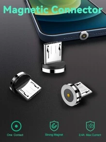 micro USB magnético Enchufe conector universal para redondo uno punto magnético Cable micro USB imán Reemplazo teléfono móvil Tapón antipolvo Adaptador - Negro - Ver 2