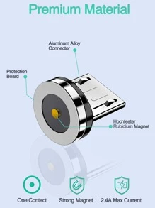 micro USB magnético Enchufe conector universal para redondo uno punto magnético Cable micro USB imán Reemplazo teléfono móvil Tapón antipolvo Adaptador - Negro - Ver 5