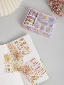 con patrón de dibujos animados adorable Diario Cinta washi - Multicolor - Ver 1
