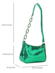 時尚女士PU皮革鱷魚紋肩膀腋下包 - 綠色 - 查看 5